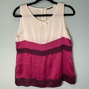 Massimo Dutti Silk White and Fuschia Blouse, L